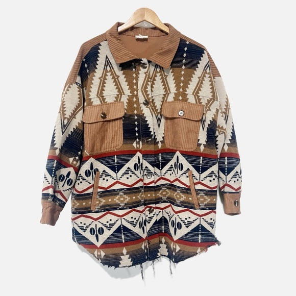 1.4.3. Story by Line Up Jackets & Blazers - 143 Story By Line Up Aztec Tribal Shacket Corduroy Western Button Down Size 2X